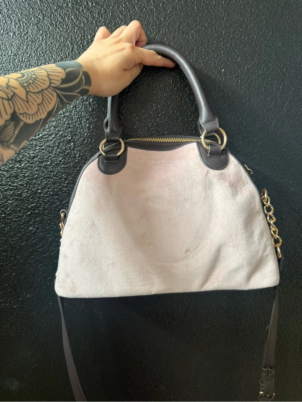 Juicy Couture Blush Pink and Dark Brown Embroidered Satchel